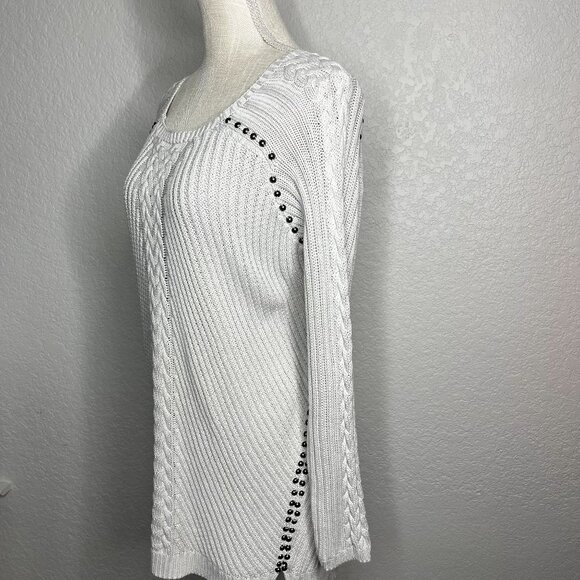 PHILOSOPHY Womens Gray Studded Cable Knit Sweater Size 0X - Picture 5 of 13